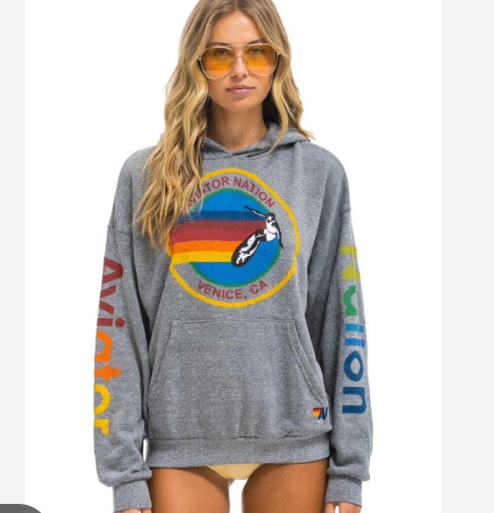 Aviator Nation Venice Gray Relaxed Pullover Hoodie Size XS